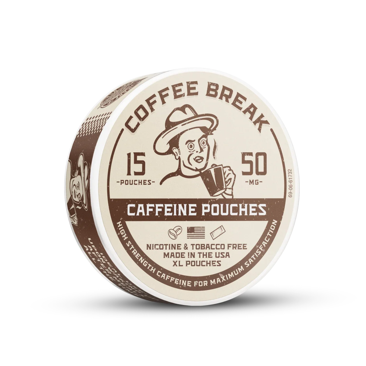 Tobaccoless nicotine pouches alternative labeled “Coffee Break” featuring 15 high-strength caffeine pouches made in the USA.ine pouches