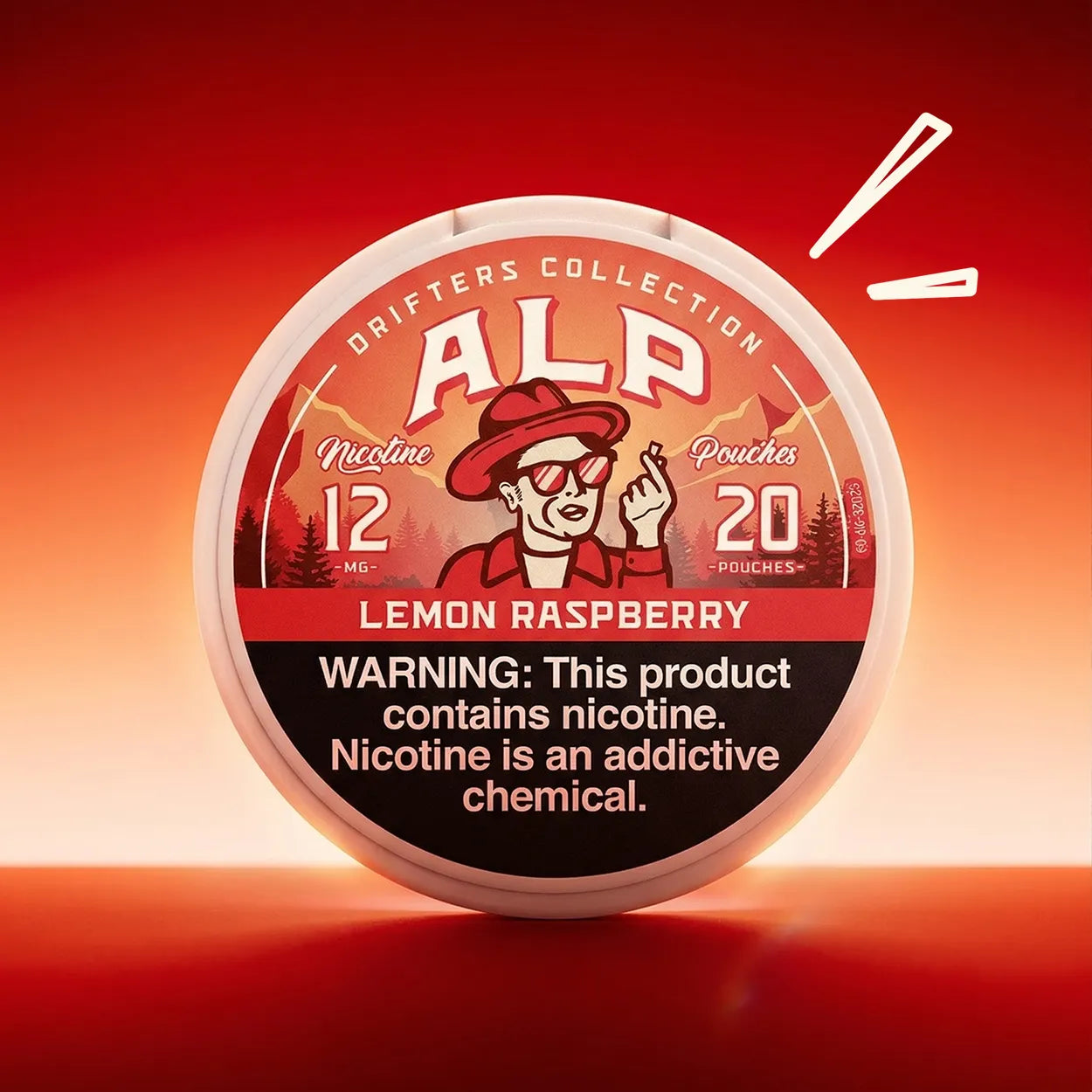 lemon nicotine pouches placed against a red background w/ horizon